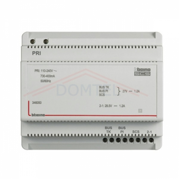 Síťový napaječ 2-BUS Bticino, napájení sběrnice s video adaptérem, DC 18V/1200 mA, 6 DIN